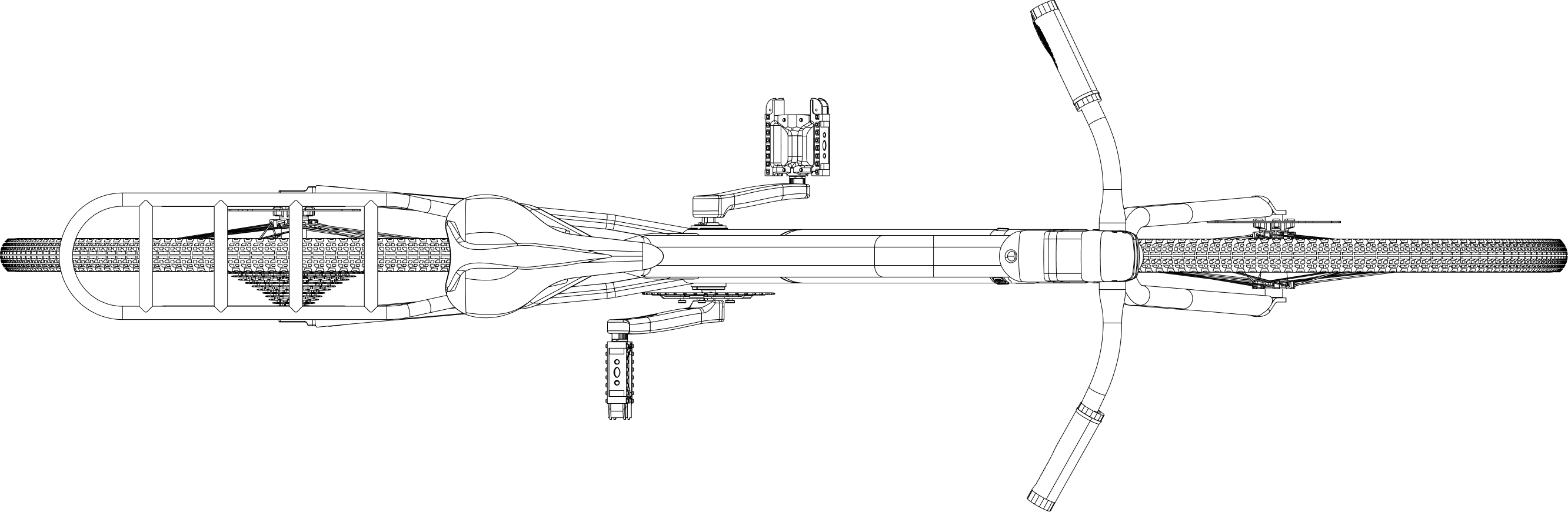 Exploded view of a black and orange mechanical device showing separated components and inner parts.